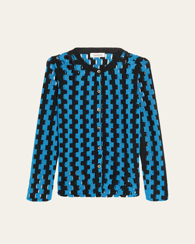 Bowery Metallic Open-Knit Crewneck Cardigan